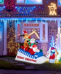 Glitzhome 6" Lighted Inflatable Skiing Santa, Snowman and Dog Decor