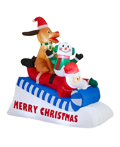 Glitzhome 6" Lighted Inflatable Skiing Santa, Snowman and Dog Decor