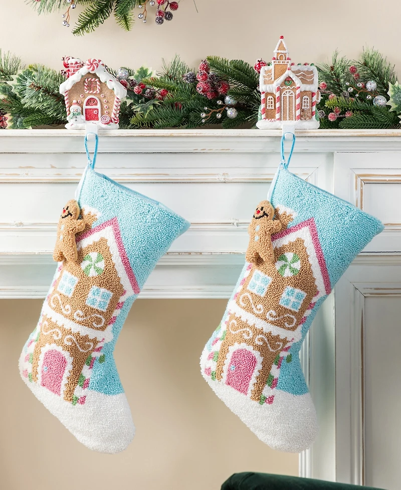 Glitzhome 21" Hooked Gingerbread House Stocking