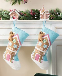 Glitzhome 21" Hooked Gingerbread House Stocking