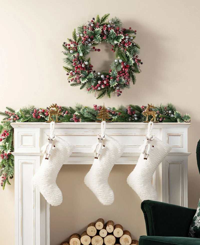 Glitzhome 21" Plush Christmas Stocking with Complimentary Reindeer Ornament