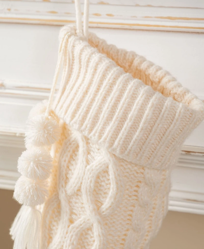 Glitzhome 22" Knitted Christmas Stocking with Pompon Tassel