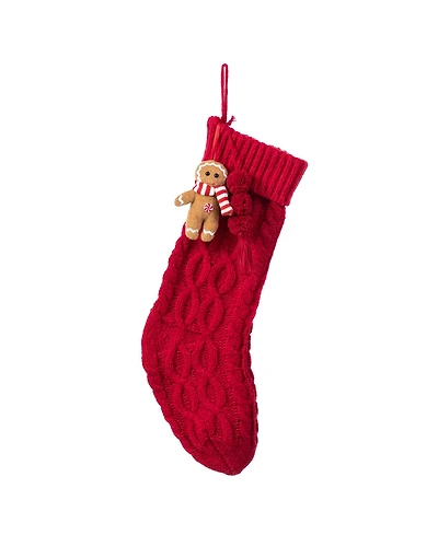 Glitzhome 22" Knitted Christmas Stocking with Complimentary Gingerbread Man Ornament