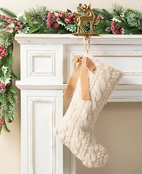 Glitzhome 21" Milk Coffee Brown Twisted Faux Marten Fur Christmas Stocking with Bow