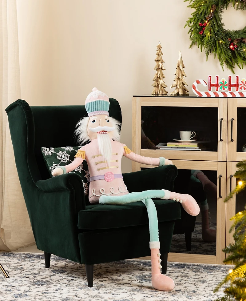 Glitzhome 60" Christmas Oversized Fabric Nutcracker with Dangle Legs