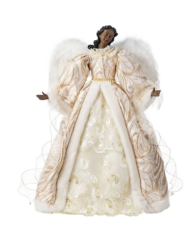 Glitzhome 24" Faux Fur Christmas African American Angel Tree Topper