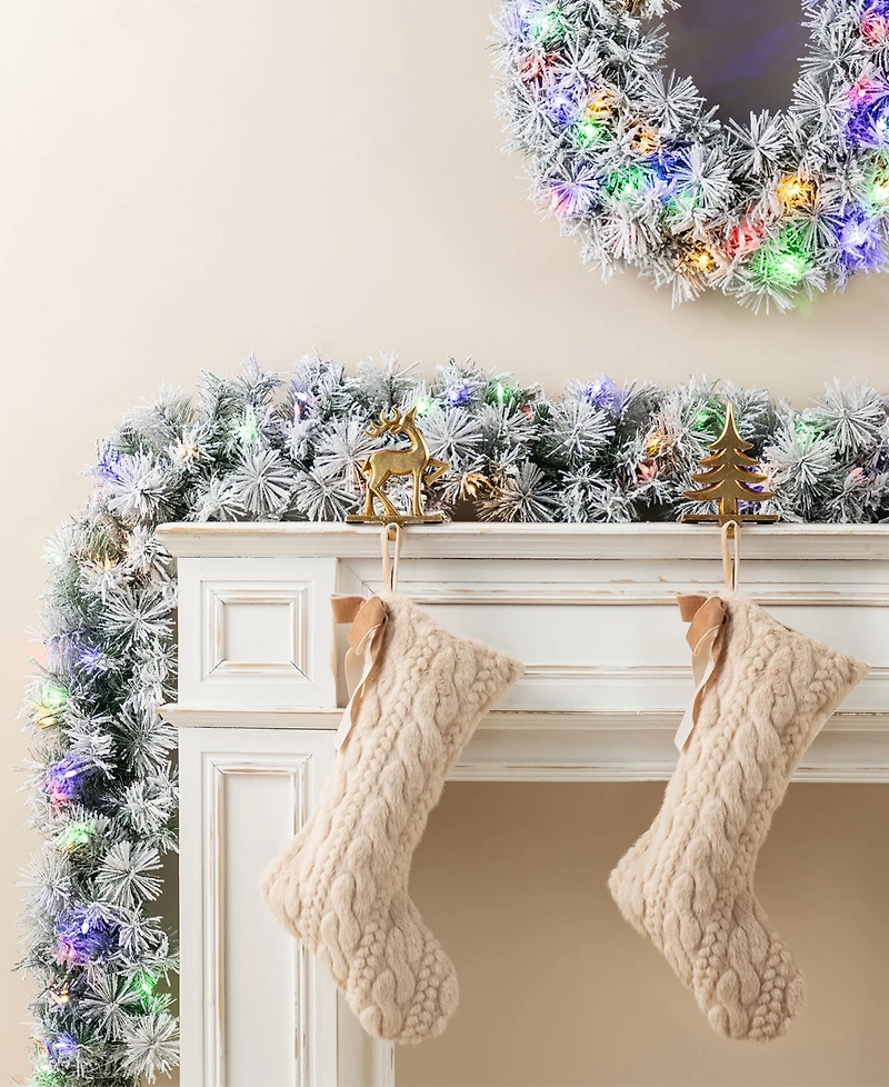 Glitzhome Pre-Lit Snow Flocked Greenery Pine Christmas Garlands