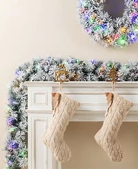 Glitzhome Pre-Lit Snow Flocked Greenery Pine Christmas Garlands