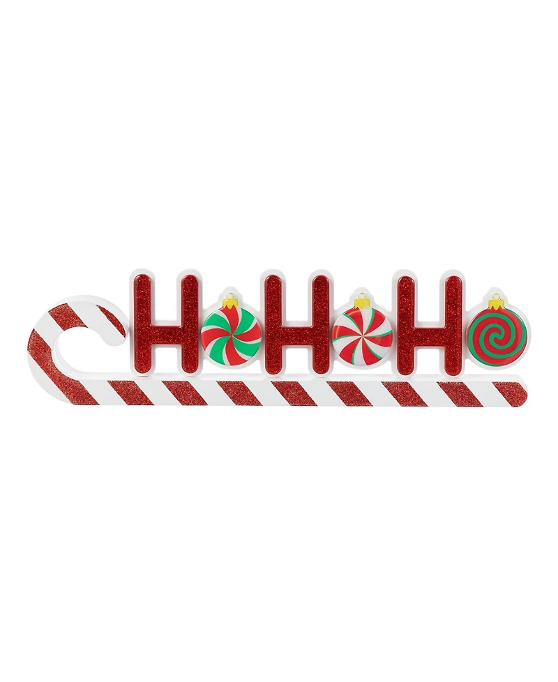 Glitzhome 19" Christmas Wooden Epoxy Hohoho Candy Cane Table Decor