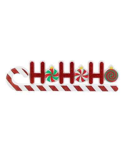 Glitzhome 19" Christmas Wooden Epoxy Hohoho Candy Cane Table Decor