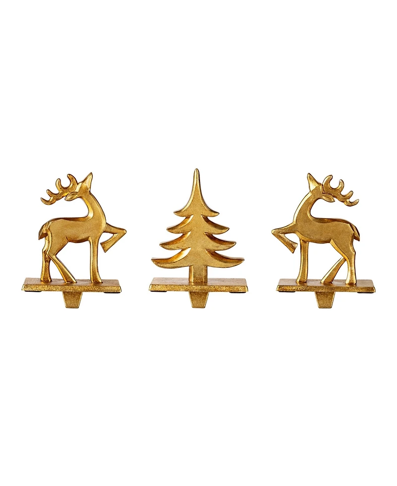 Glitzhome Christmas Resin Tree and Reindeer Stocking Holders, Set of 3