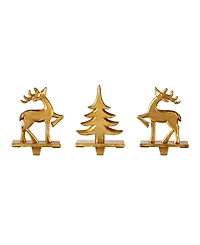 Glitzhome Christmas Resin Tree and Reindeer Stocking Holders, Set of 3