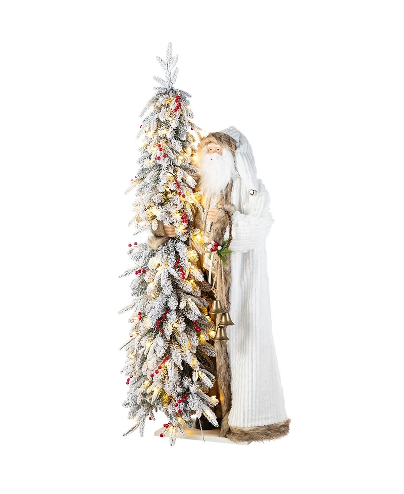 Glitzhome 4" Oversized Christmas Woodland Santa