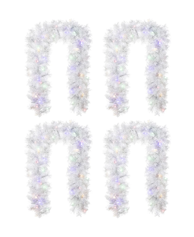 Glitzhome Pre-Lit Snow Flocked Pine Christmas Garlands, Set of 4