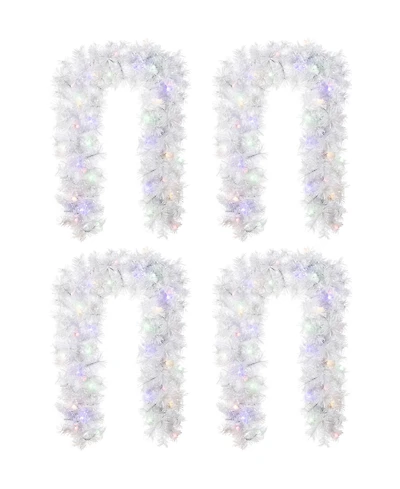 Glitzhome Pre-Lit Snow Flocked Pine Christmas Garlands, Set of 4