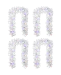 Glitzhome Pre-Lit Snow Flocked Pine Christmas Garlands, Set of 4