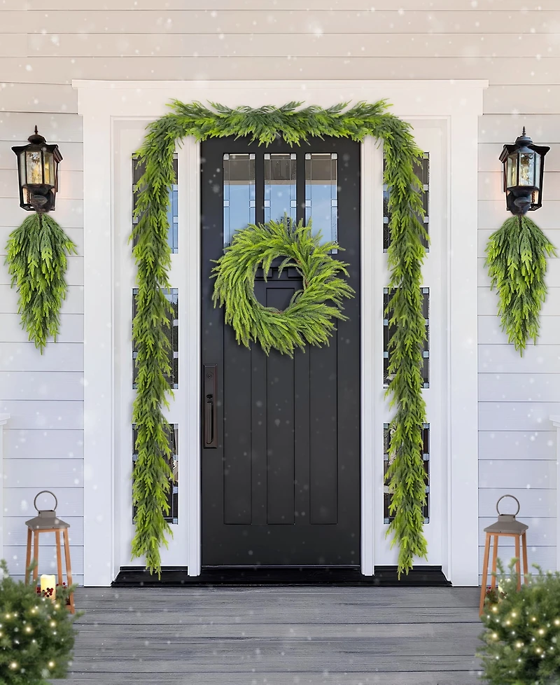 Glitzhome Christmas Greenery Dripping Teardrop and Matched Garlands, Set of 3