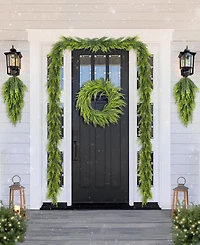 Glitzhome Christmas Greenery Dripping Teardrop and Matched Garlands, Set of 3