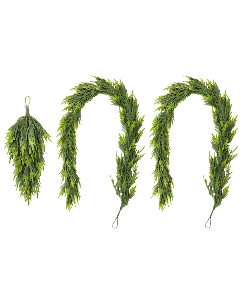 Glitzhome Christmas Greenery Dripping Teardrop and Matched Garlands, Set of 3