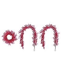 Glitzhome Christmas Red Berries Garland and Matched Wreaths, Set of 3