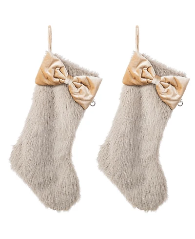 Glitzhome Faux Fox Fur Christmas Stockings with Bow, Set of 2
