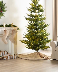 Glitzhome Twisted Faux Marten Fur Christmas Tree Skirt and Stocking with Bow, Set of 2