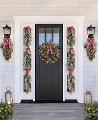 Glitzhome Christmas Bell, Pinecone and Berry Bow Wreath and Matched Garlands, Set of 3