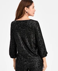 Jm Collection Women's Sequinned 3/4-Sleeve Top, Macy's Exclusive