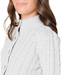 Hope & Henry Women's Organic Mock Neck Cable Cardigan Sweater