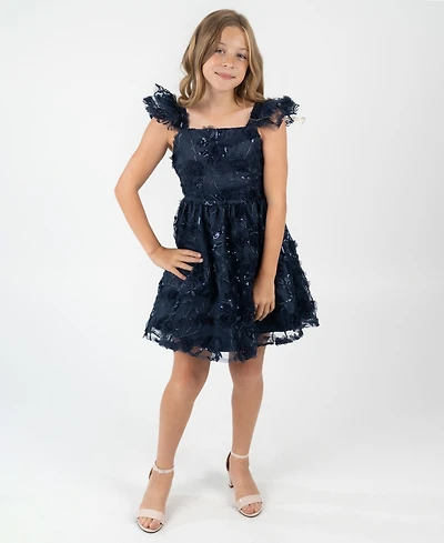 Rare Editions Big Girls 3D Floral Embroider Mesh Social Dress