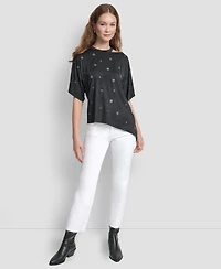 Dkny Women's Short Sleeve Grommet Detail Cutout Top