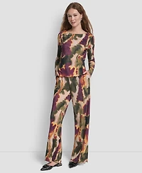 Dkny Women's Plisse Printed Long Sleeves Top
