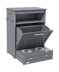Aostirmotor Dog Feeder Cabinet with Raised Bowls and Hooks Grey