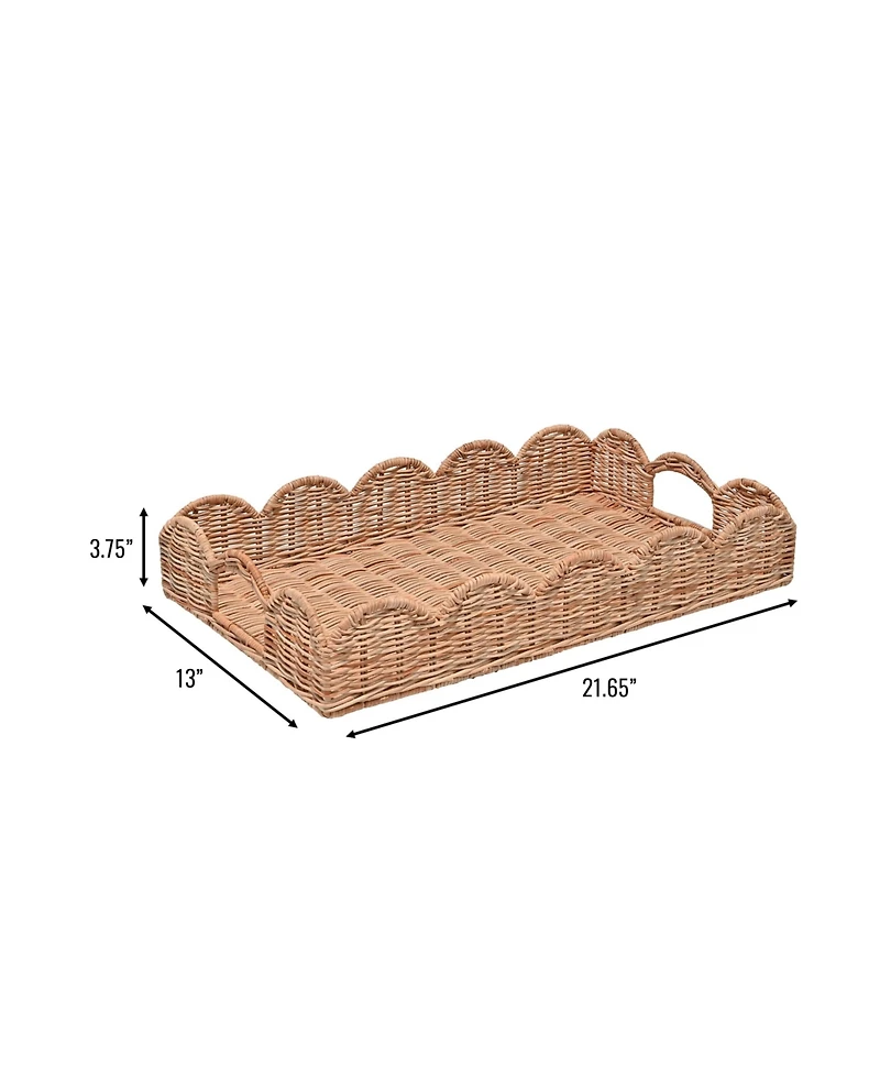 Jonathan Y Scalloped Southwestern Cottage Hand-Woven Rattan Tray with Handles