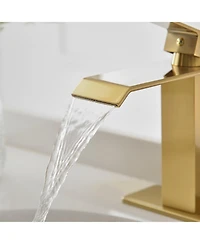 Waterfall Single Handle Hole Modern Bathroom Faucet Drip-Free Lavatory Rv Sink Brushed Gold
