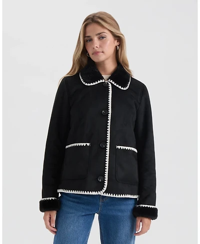 Ellen Tracy Women's Shearling Jacket with Contrast Stitching