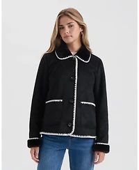 Ellen Tracy Women's Shearling Jacket with Contrast Stitching