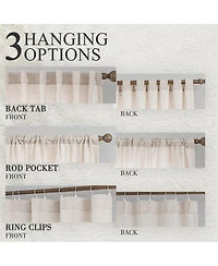 Faux Linen Texture Light Filtering Back Tab Curtains, Semi Sheer Farmhouse Window Curtains (2 Panels), 52"x96"
