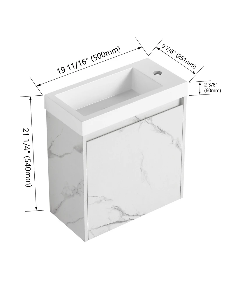 Casainc 20 Inch Floating Vanity with Resin Sink and Soft-Close Cabinet Door
