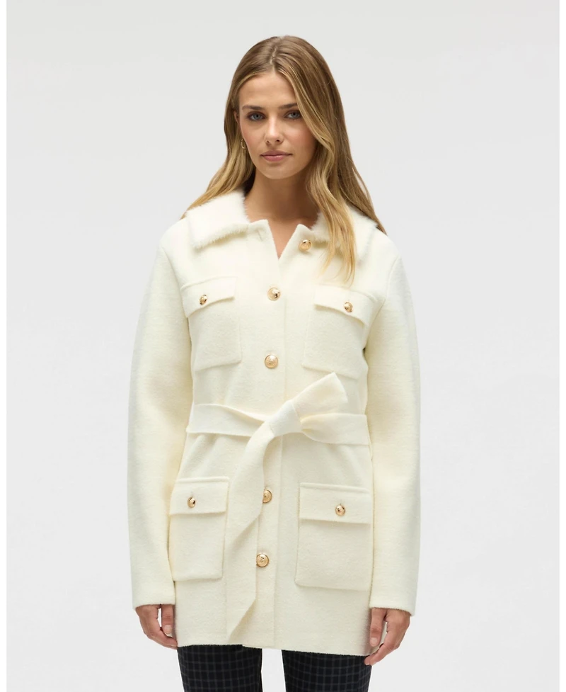 Nvlt Women's Mixed Media Military Belted Mink Coatigan