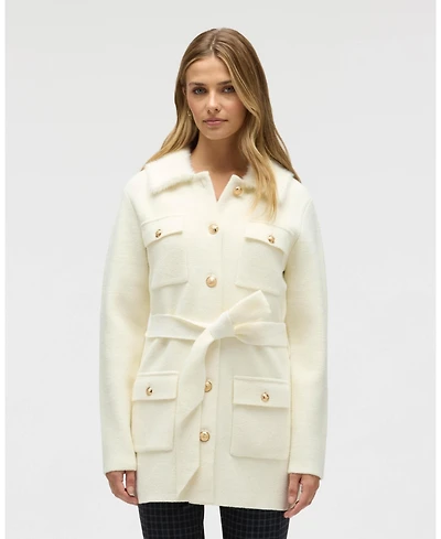 Nvlt Women's Mixed Media Military Belted Mink Coatigan