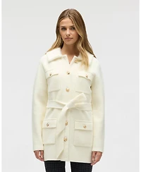 Nvlt Women's Mixed Media Military Belted Mink Coatigan