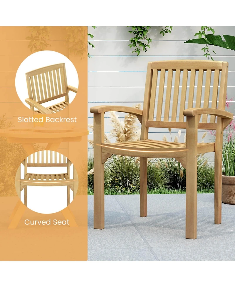 Costway Outdoor Patio Chair Teak Wood Armchair with Slatted Seat & Curved Seat