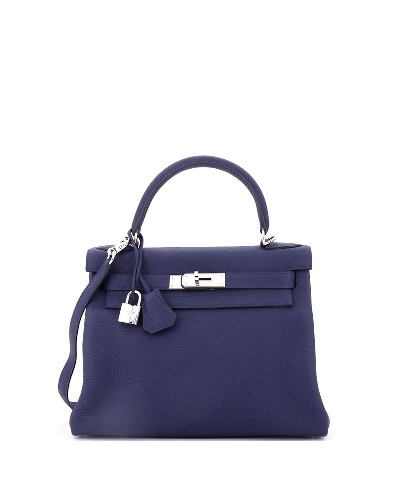 Pre-Owned Hermes Kelly 28 Handbag Clemence with Palladium Hardware