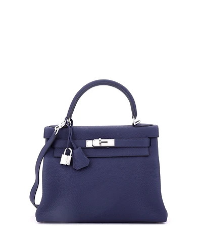 Pre-Owned Hermes Kelly 28 Handbag Clemence with Palladium Hardware