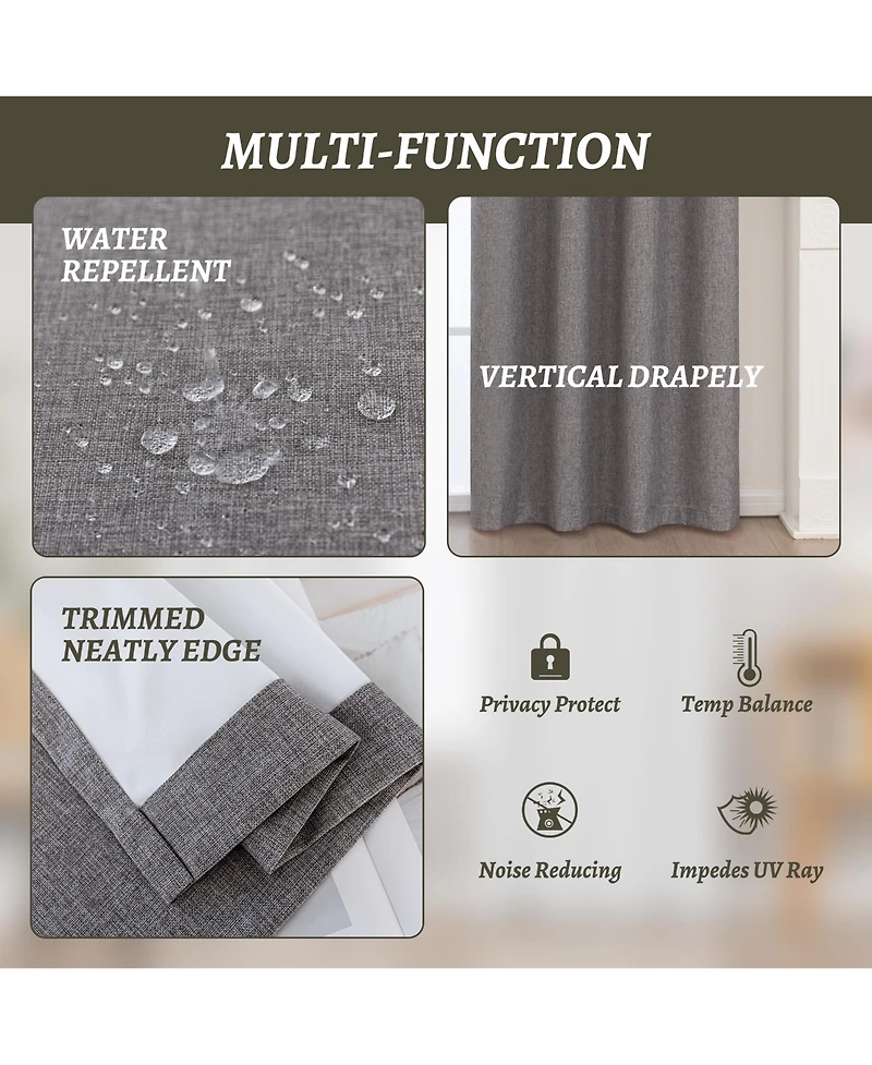100% Blackout Linen Texture Curtains with Grommet Top, 2 Panels