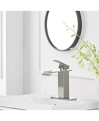 Greenspring Waterfall Single Hole Single-Handle Low-Arc Bathroom Faucet With Pop-up Drain Assembly in Brushed Nickel