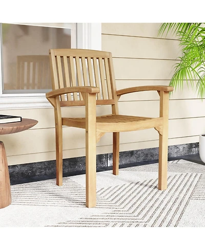 Outdoor Patio Chair Teak Wood Armchair with Slatted Seat & Curved Seat