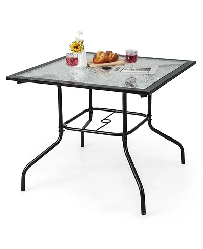 Gymax 35'' Patio Dining Table Square Outdoor Dining Table with Tempered Glass Tabletop