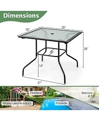 Gymax 35'' Patio Dining Table Square Outdoor Dining Table with Tempered Glass Tabletop